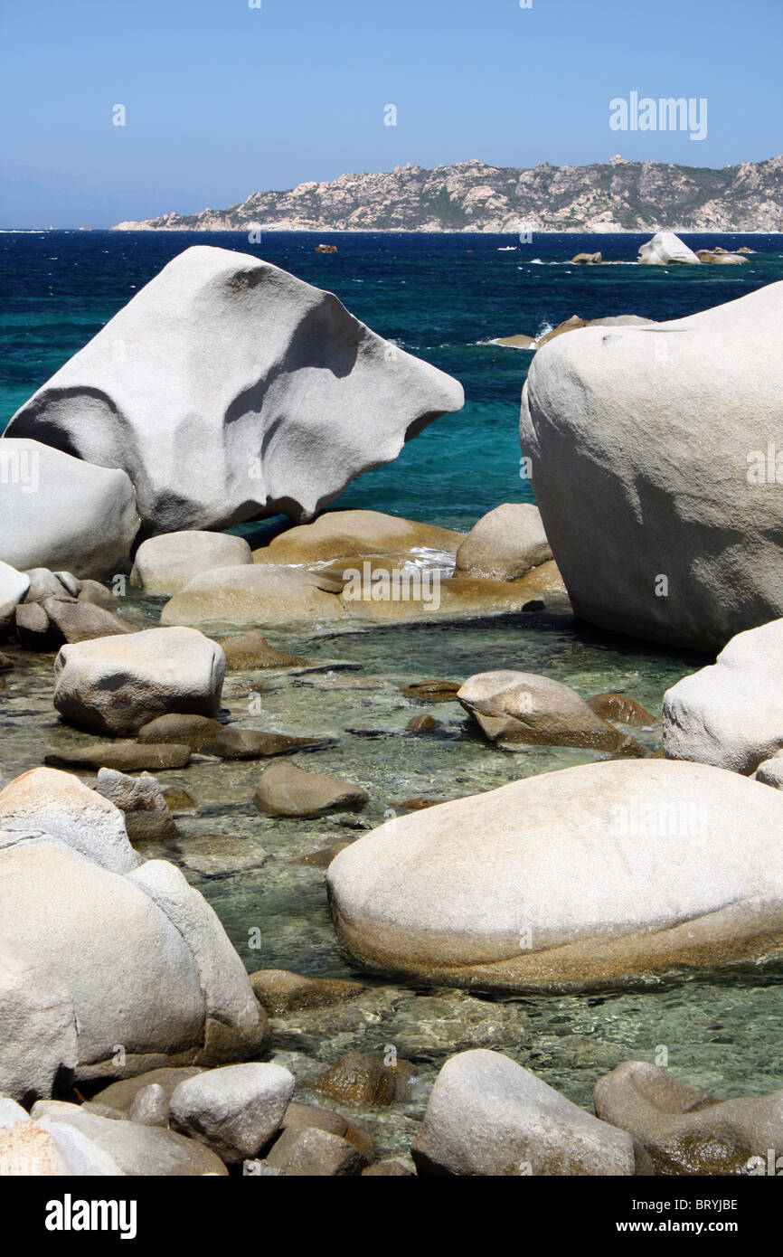 weathered eroded granite rocks along Sardinia coast Palau Italy Stock Photo