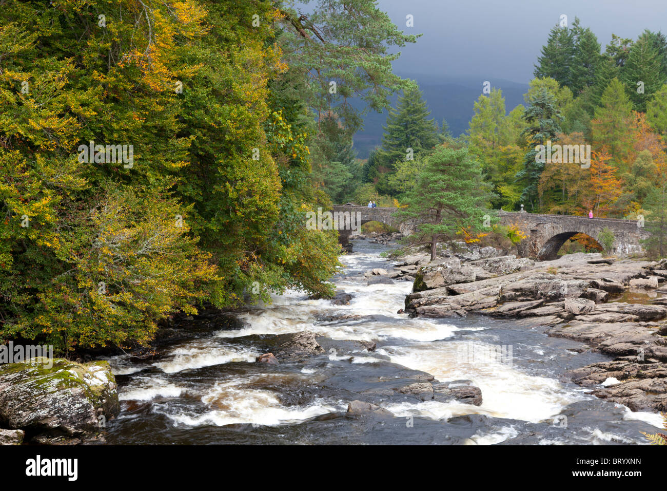 Falls of Dochart at Killin, Scotland in the Autumn Stock Photo