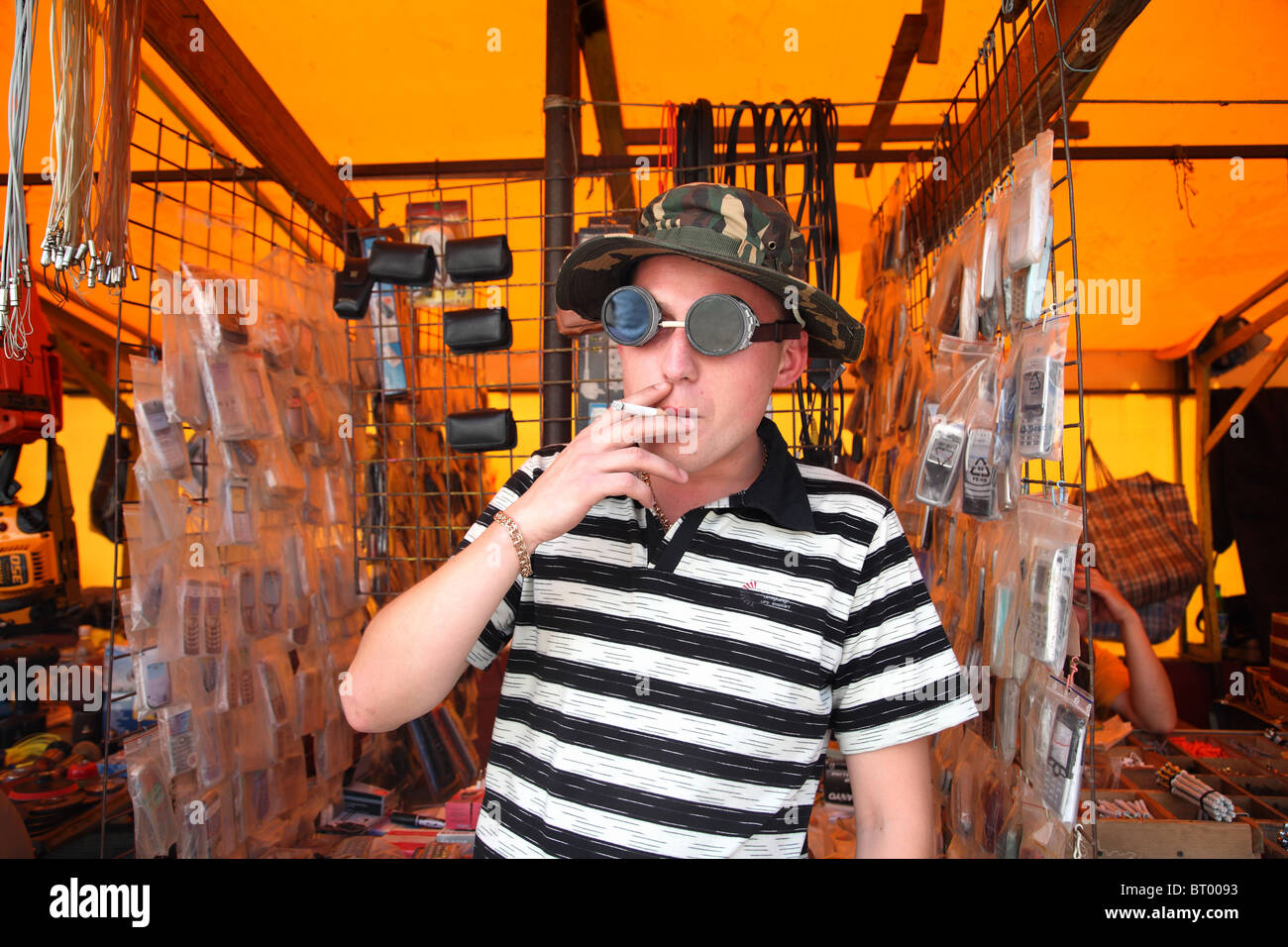 A smoking seller, Brest, Belarus Stock Photo