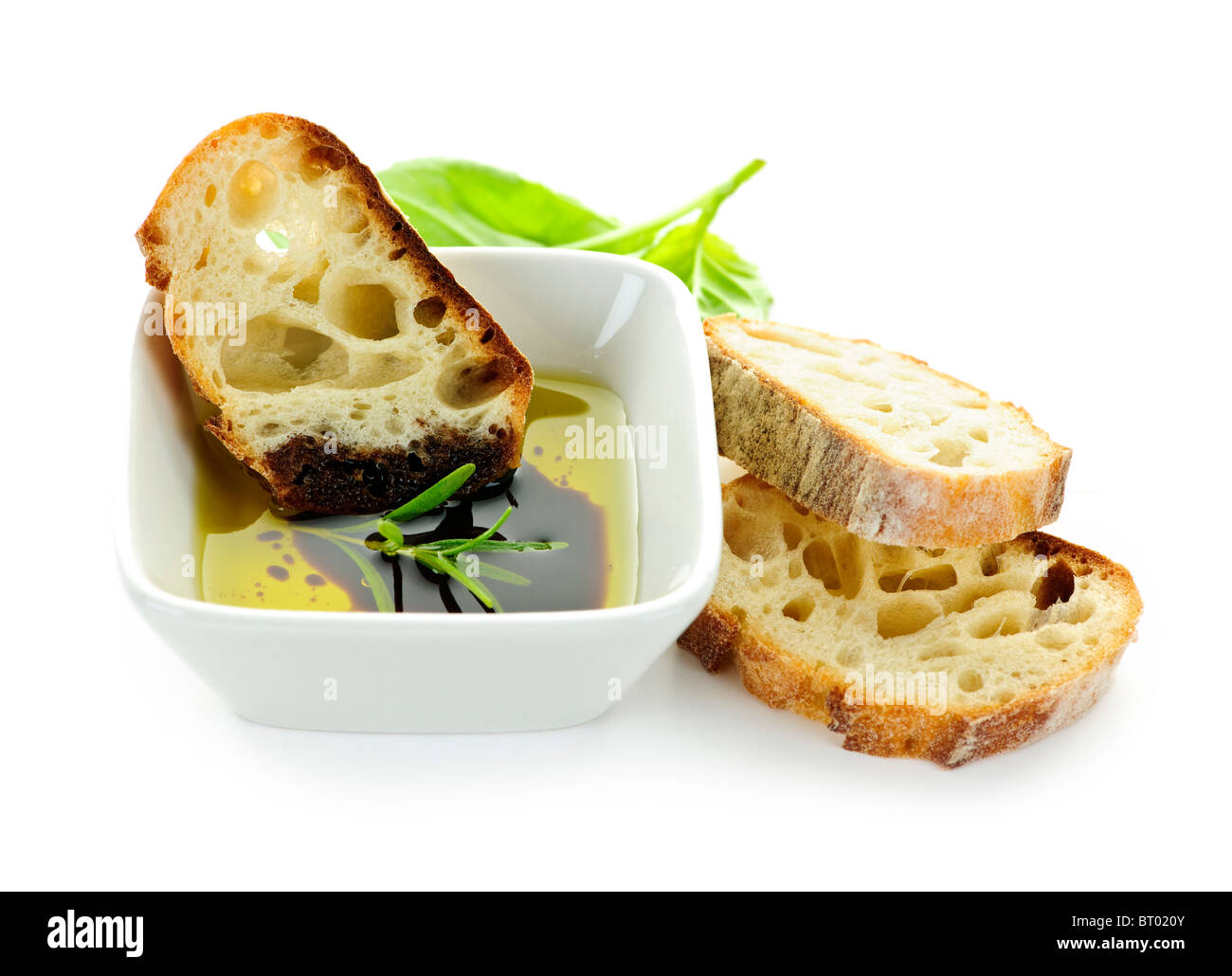 Italian food appetizer of bread olive oil and balsamic vinegar Stock Photo