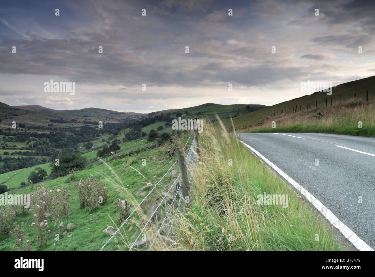 Quiet road in the Peak District National Park, towards Disley, Cheshire