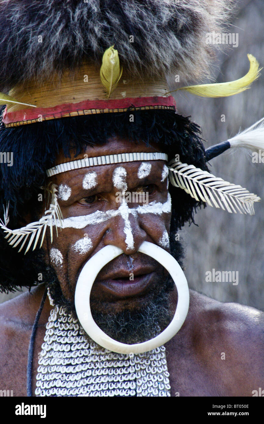 Dani tribesman, Baliem Valley, Papua, Indonesia Stock Photo