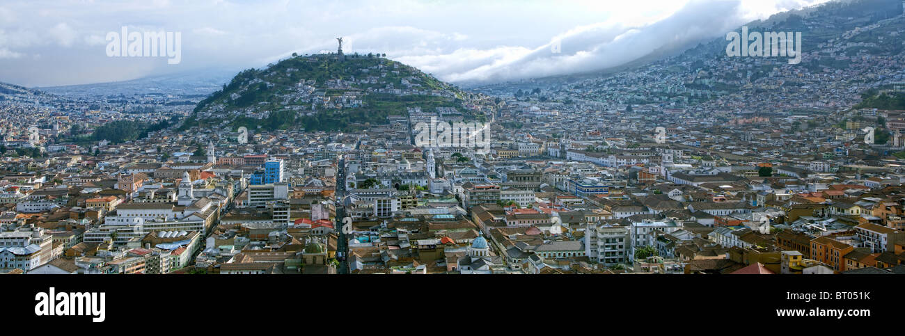 Panorama Of South Part Of The City In Background Virgin Of Quito Statue On Panecillo Hill Overlooking The City Stock Photo