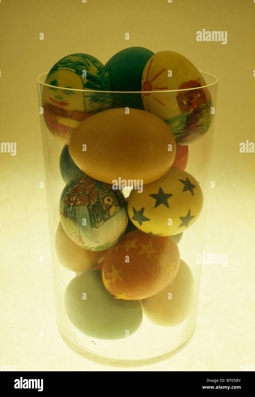 Close Up Of Blown Eggs Hand Painted And Decorated For Easter Stock