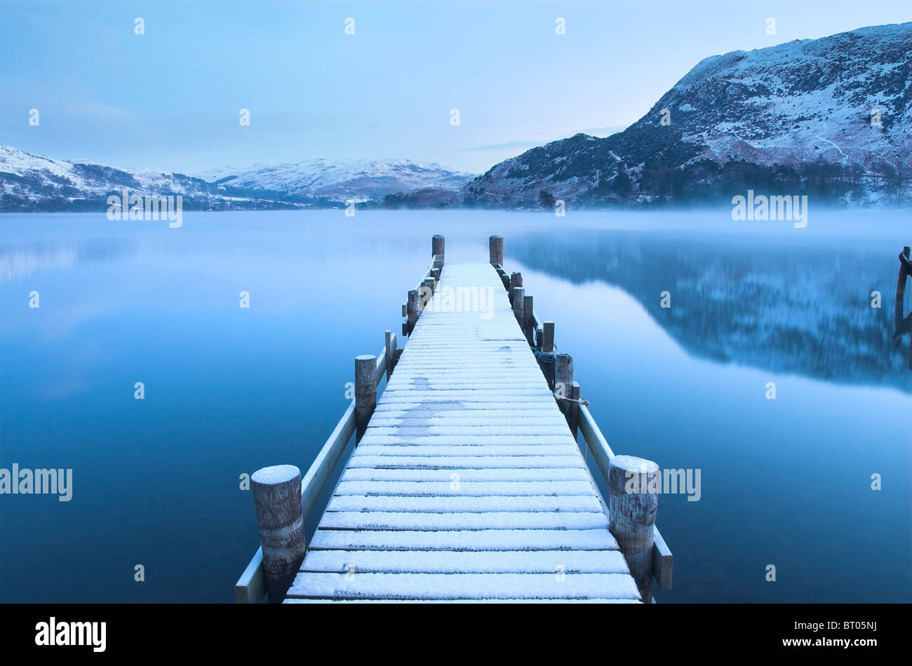 Jetty on Ullswater, winter, early morning Stock Photo