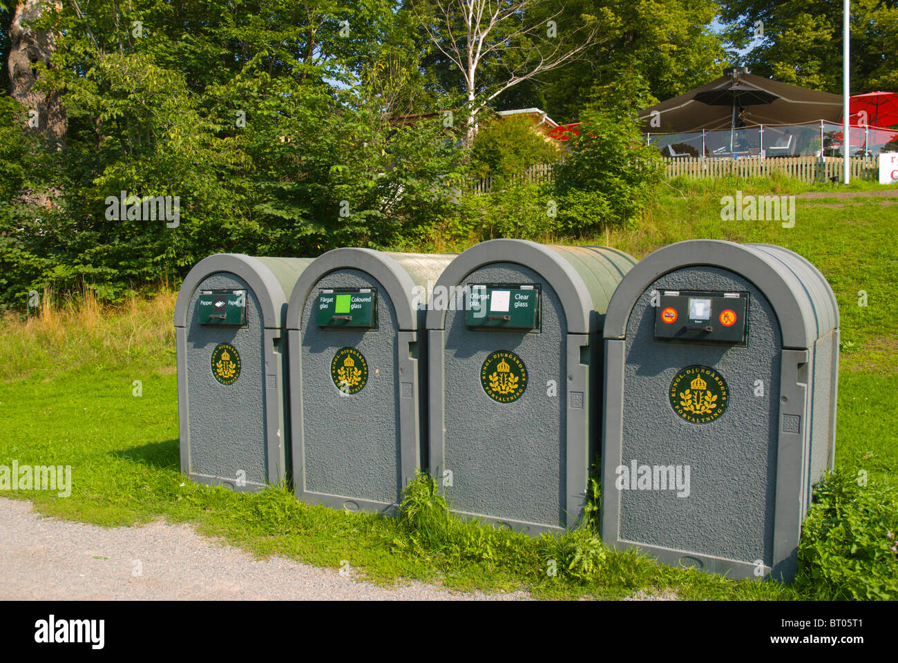 Recycling bins Ladugårdsgärdet park Stockholm Sweden Europe Stock Photo Alamy