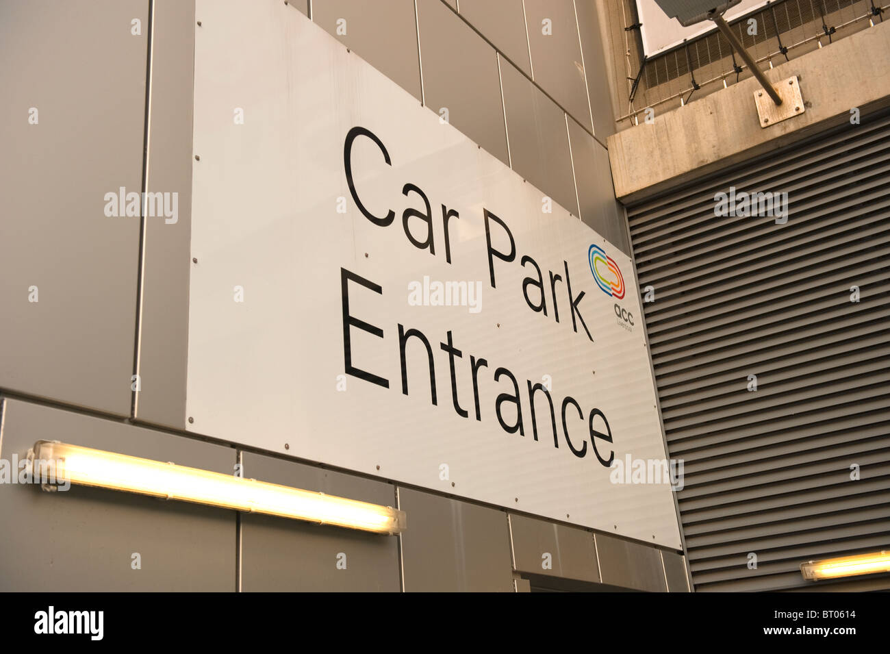 Car Park Entrance Sign Liverpool ACC Arena UK Stock Photo