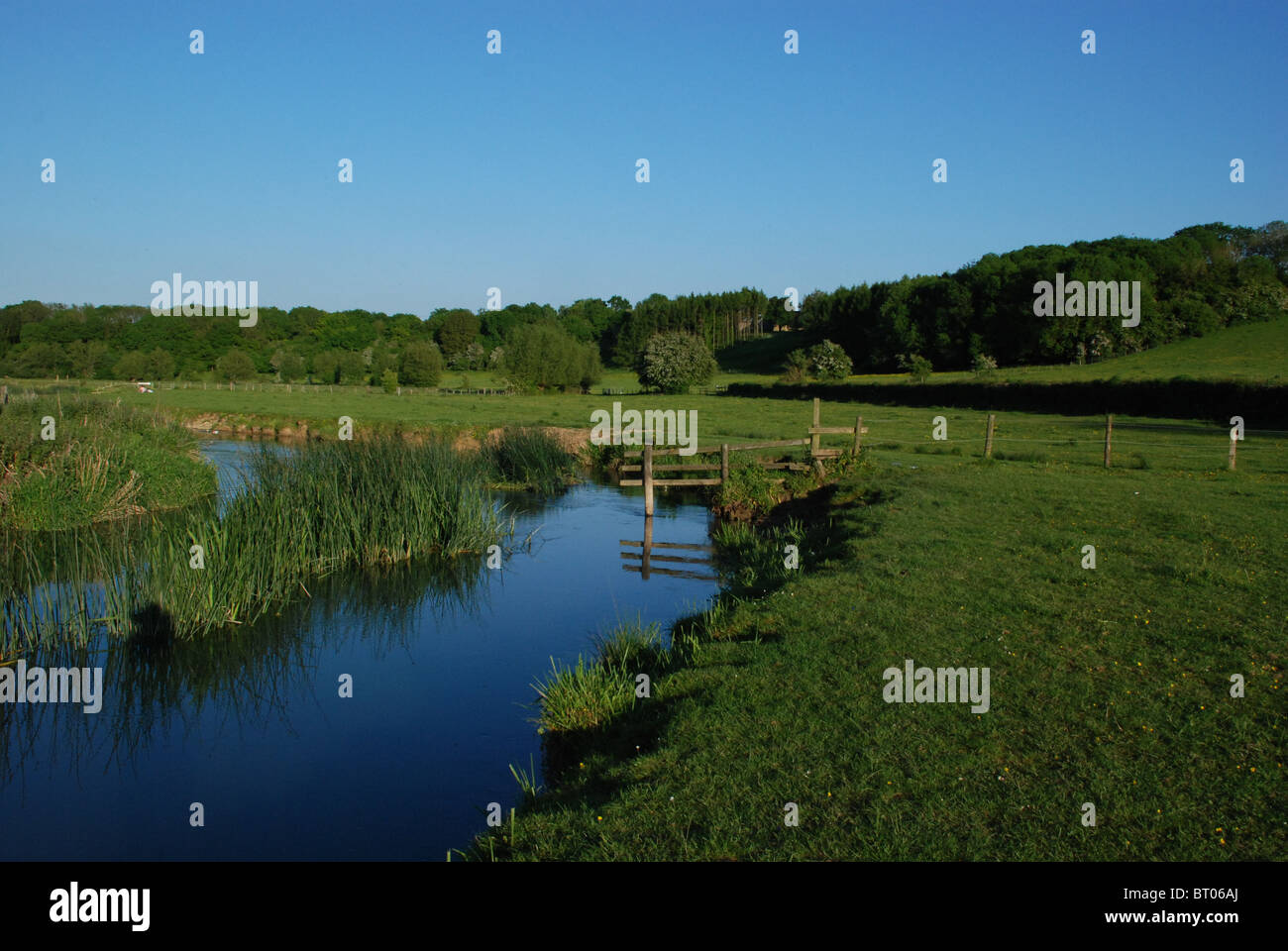 River running through fields Stock Photo Alamy