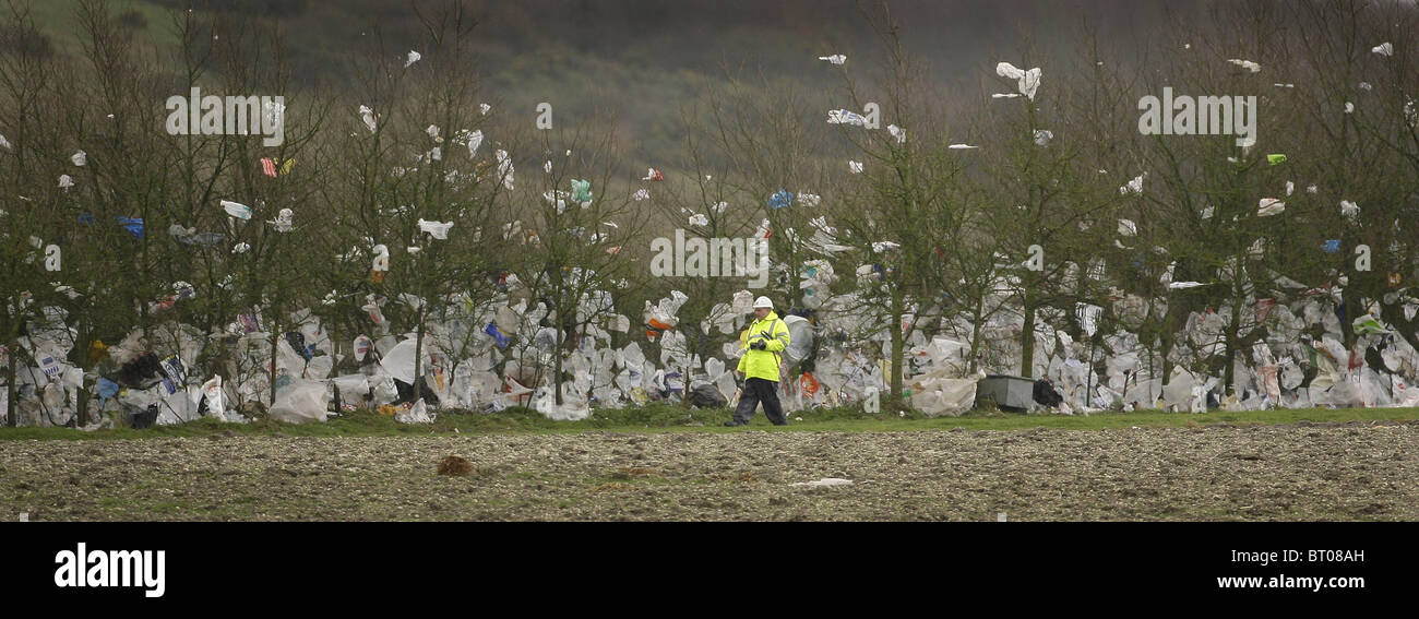 Rubbish blown from a Landfill site. Picture by James Boardman. Stock Photo