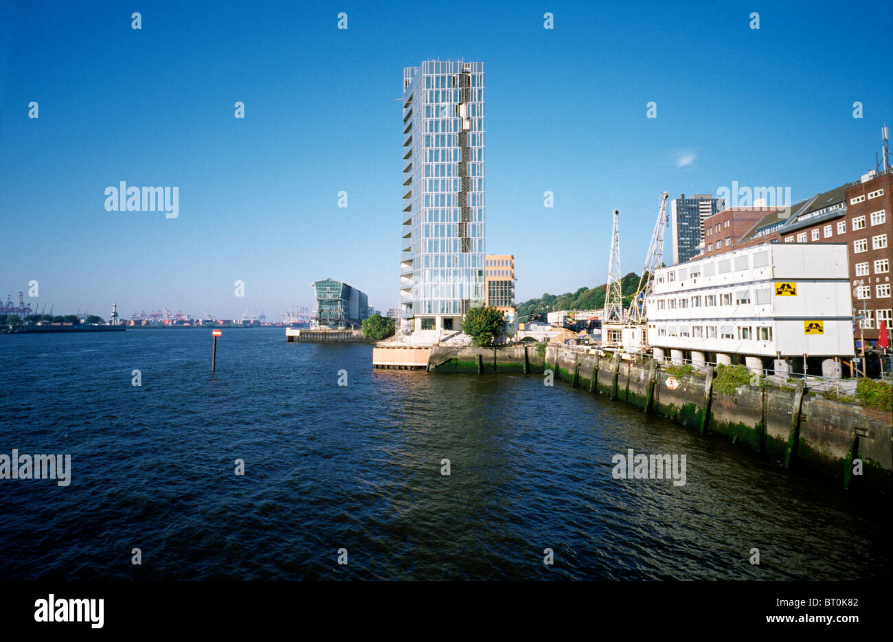 The Kristall Tower - riverside property development as part of the so called Perlenkette on the river Elbe in Altona district. Stock Photo