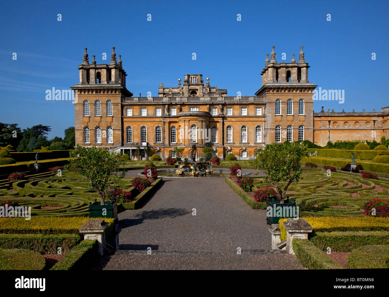 East elevation and Italinate Gardens of Blenheim Palace, Woodstock, Oxfordshire England Stock Photo