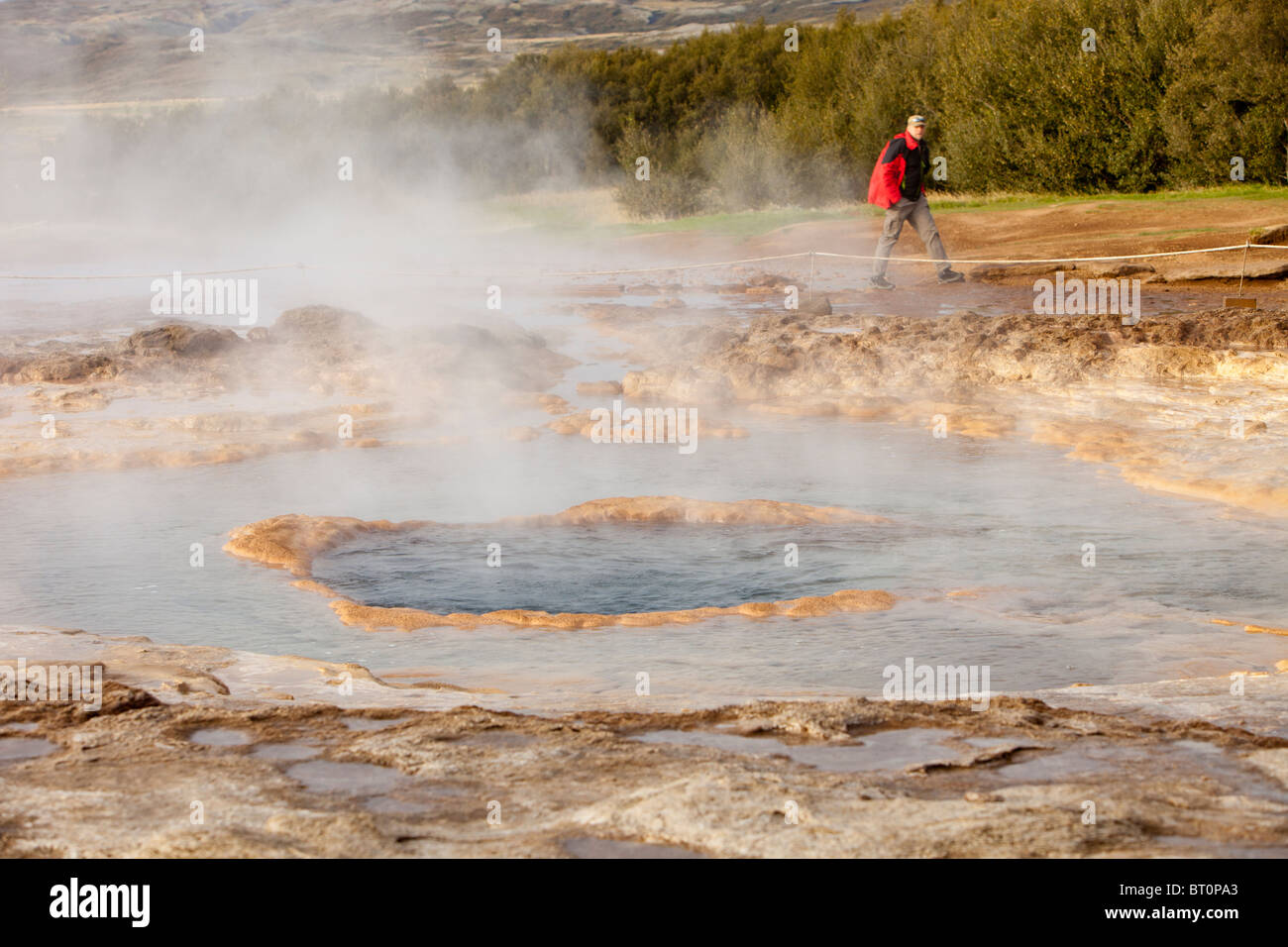 A Geysir at Geysir in Iceland, the place after which all the worlds geysirs are named. Stock Photo