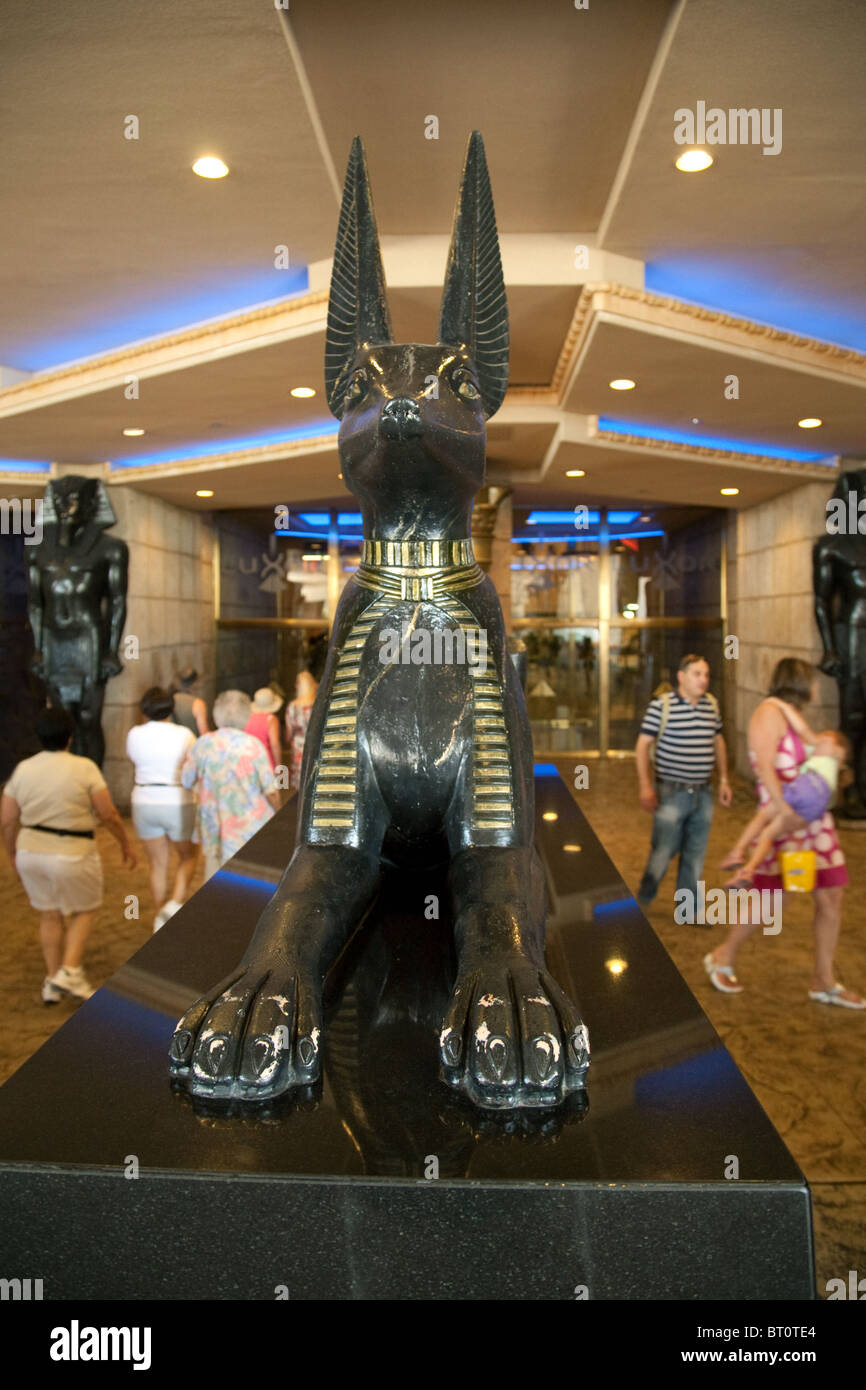 A statue of the god Anubis in the lobby of the Luxor Hotel, the