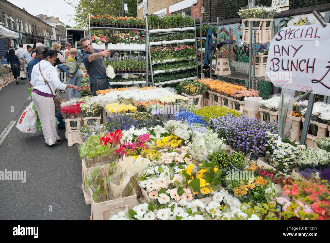 London, UK. Columbia Road flower market Stock Photo