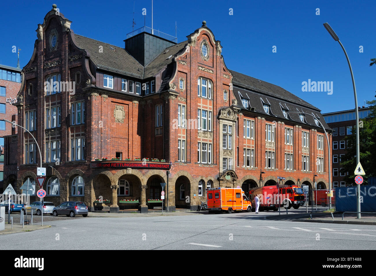 The main fire station (Feuer- und Rettungswache Innenstadt) in the inner-city of Hamburg, Germany. Stock Photo