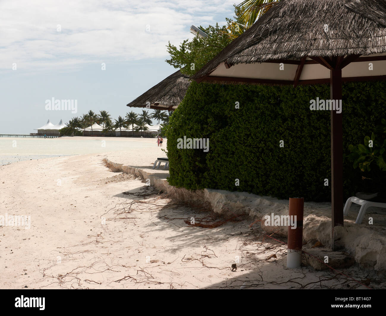 Erosion on Maldivian island, showing signs of rising sea levels Stock Photo
