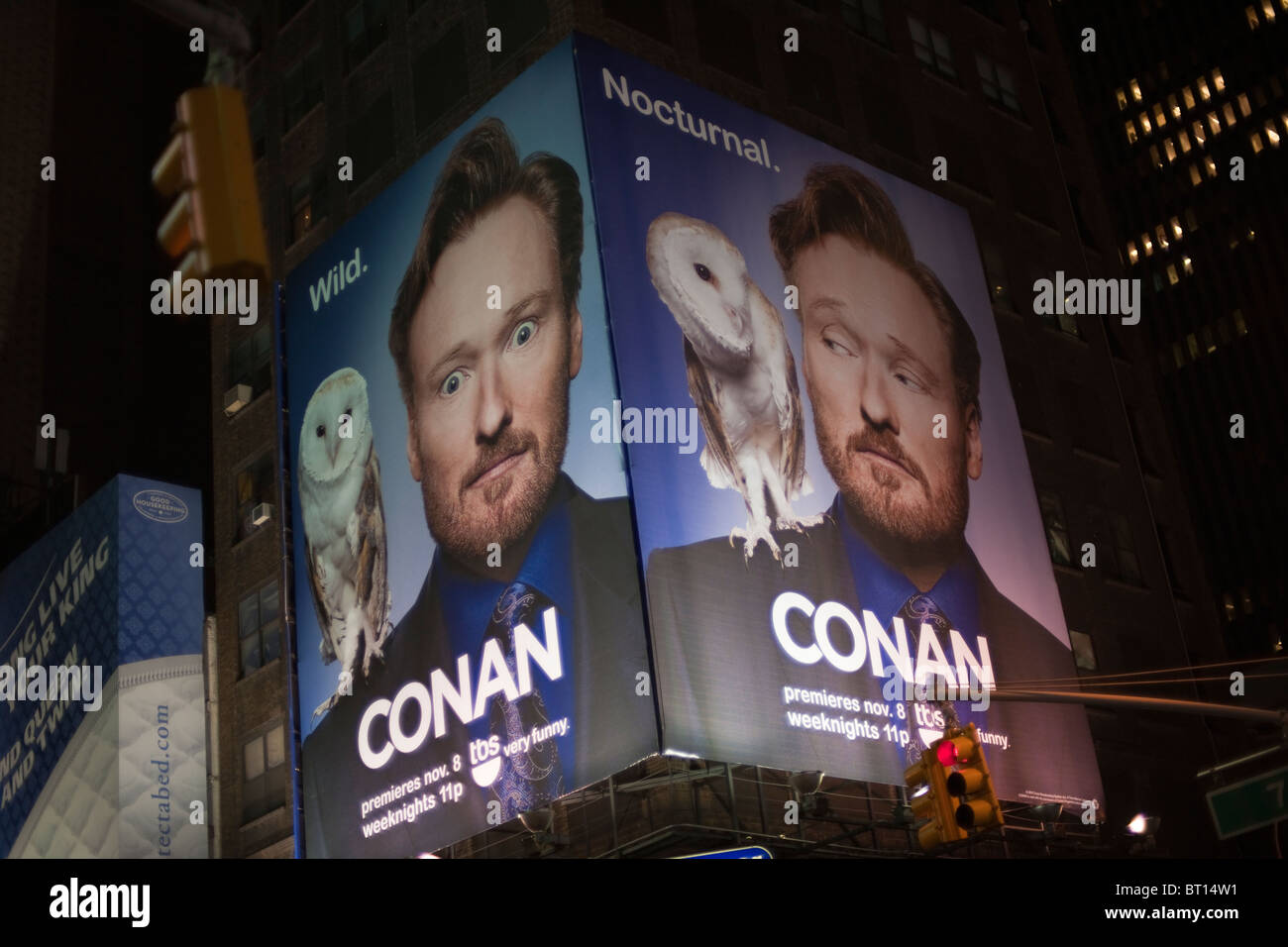 Advertising for the Conan O'Brien's new TBS talk show on a billboard in Times Square in New York Stock Photo