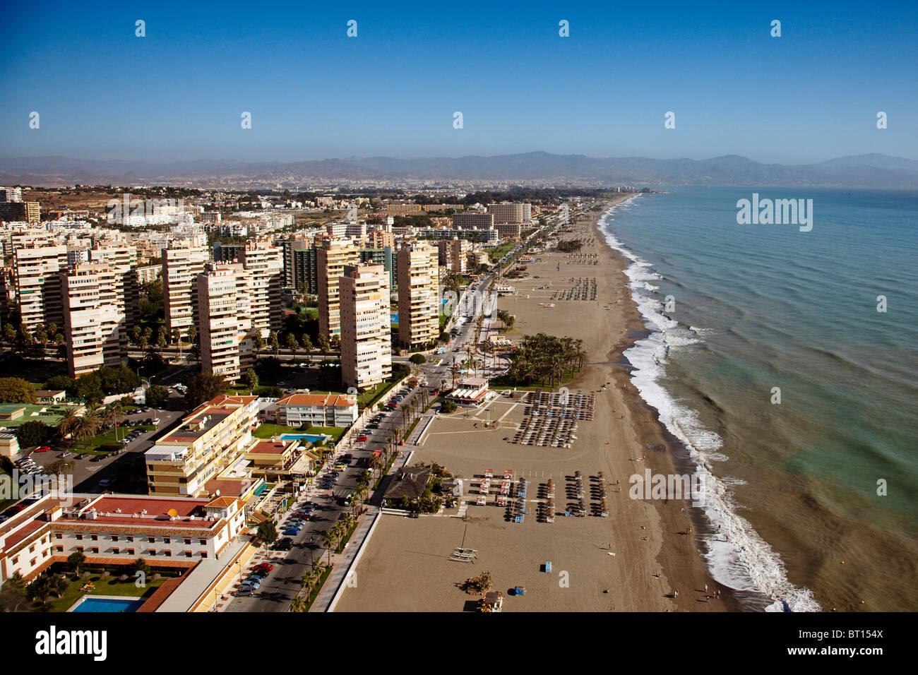 Vista aerea playas del Bajondillo Torremolinos Málaga Costa del Sol Andalucía España Aerial view beaches andalusia spain Stock Photo