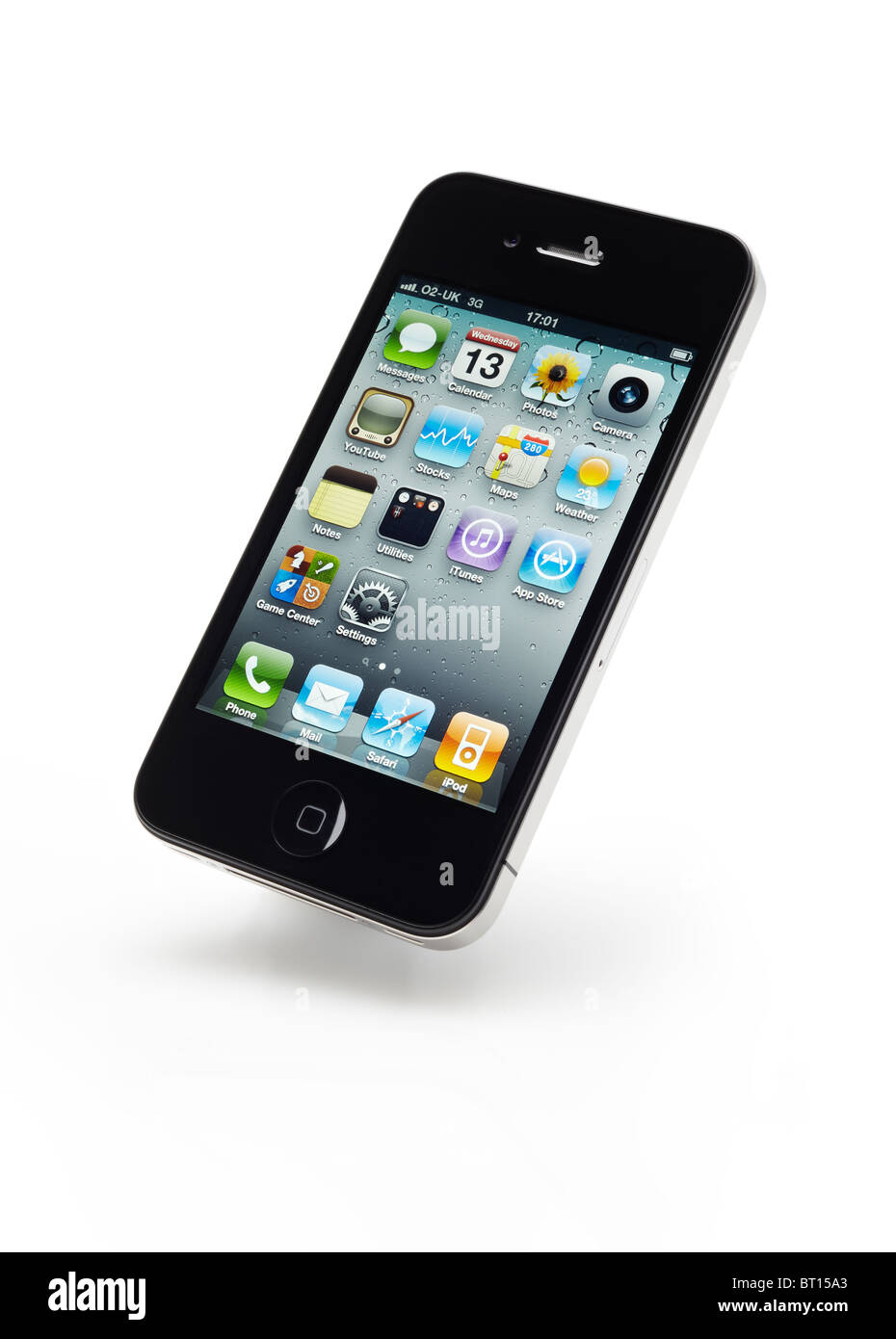 Apple iPhone 4 cut out on a white background with shadow and clipping path. Stock Photo