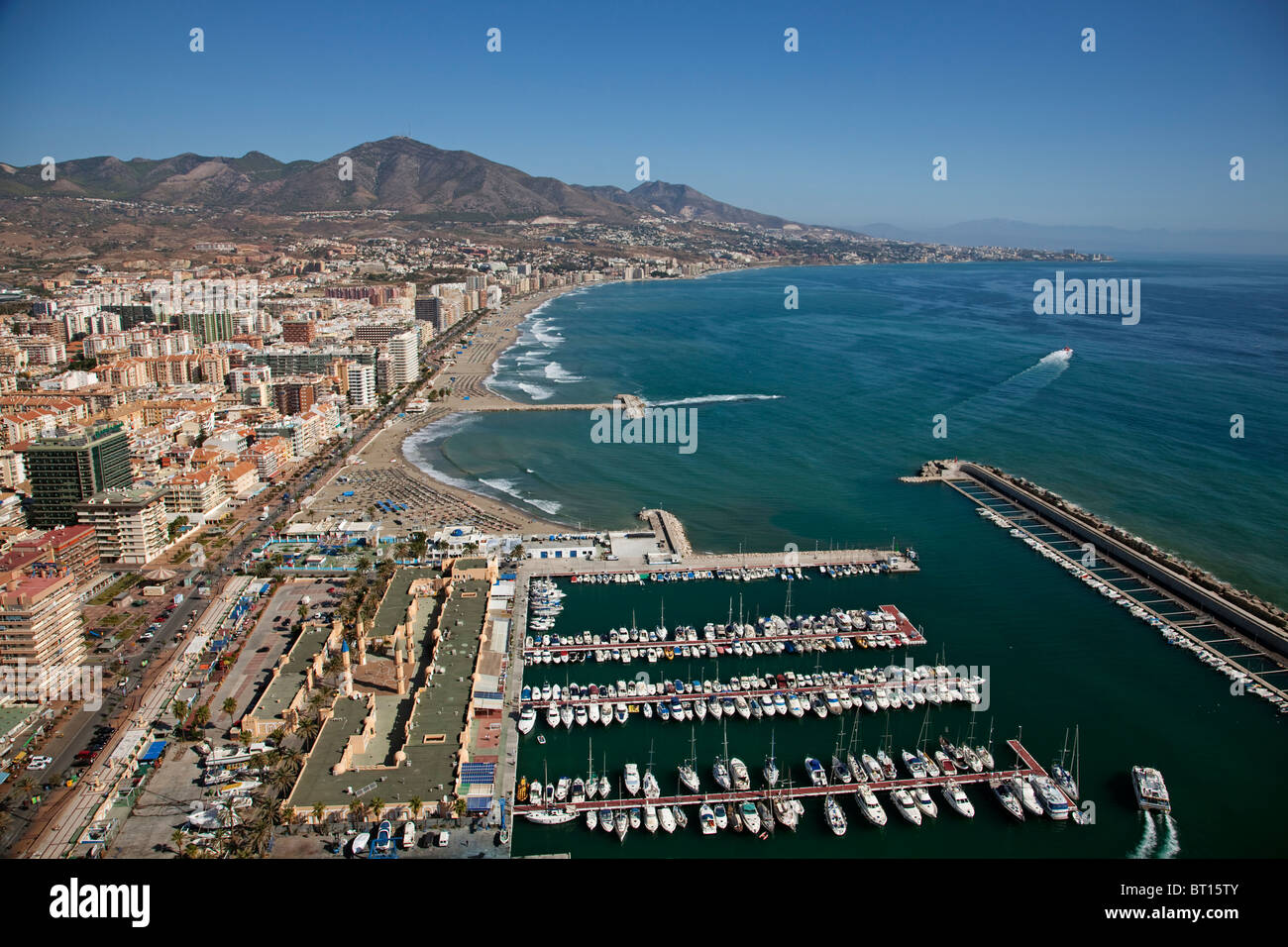 Vista aerea del Puerto Deportivo de Fuengirola Málaga Costa del Sol Andalucía España Aerial view marina andalusia spain Stock Photo