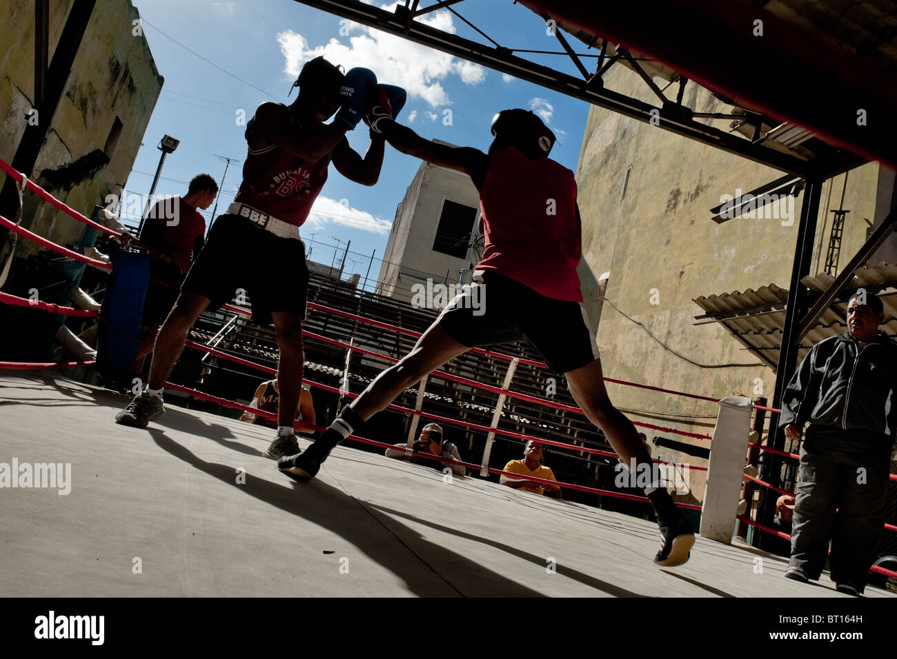 Cuban fighters during a training session at Rafael Trejo boxing gym in