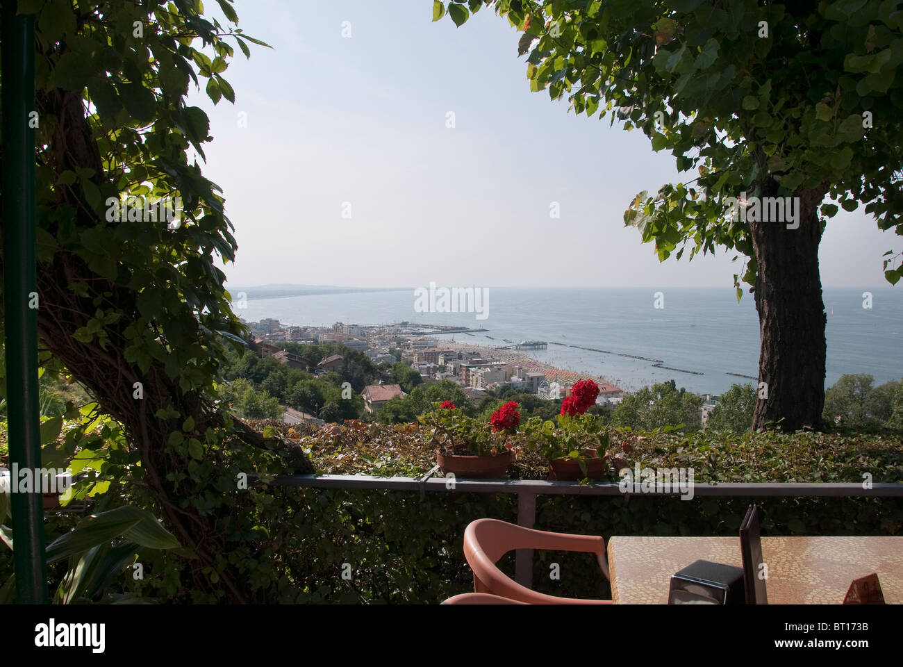 View of Gabicce Mare, Italy from a terrace on Gabicce Monte Stock Photo