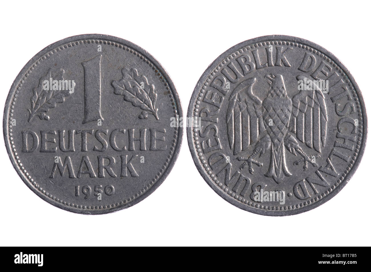 object on white - Deutsche mark coins close up Stock Photo