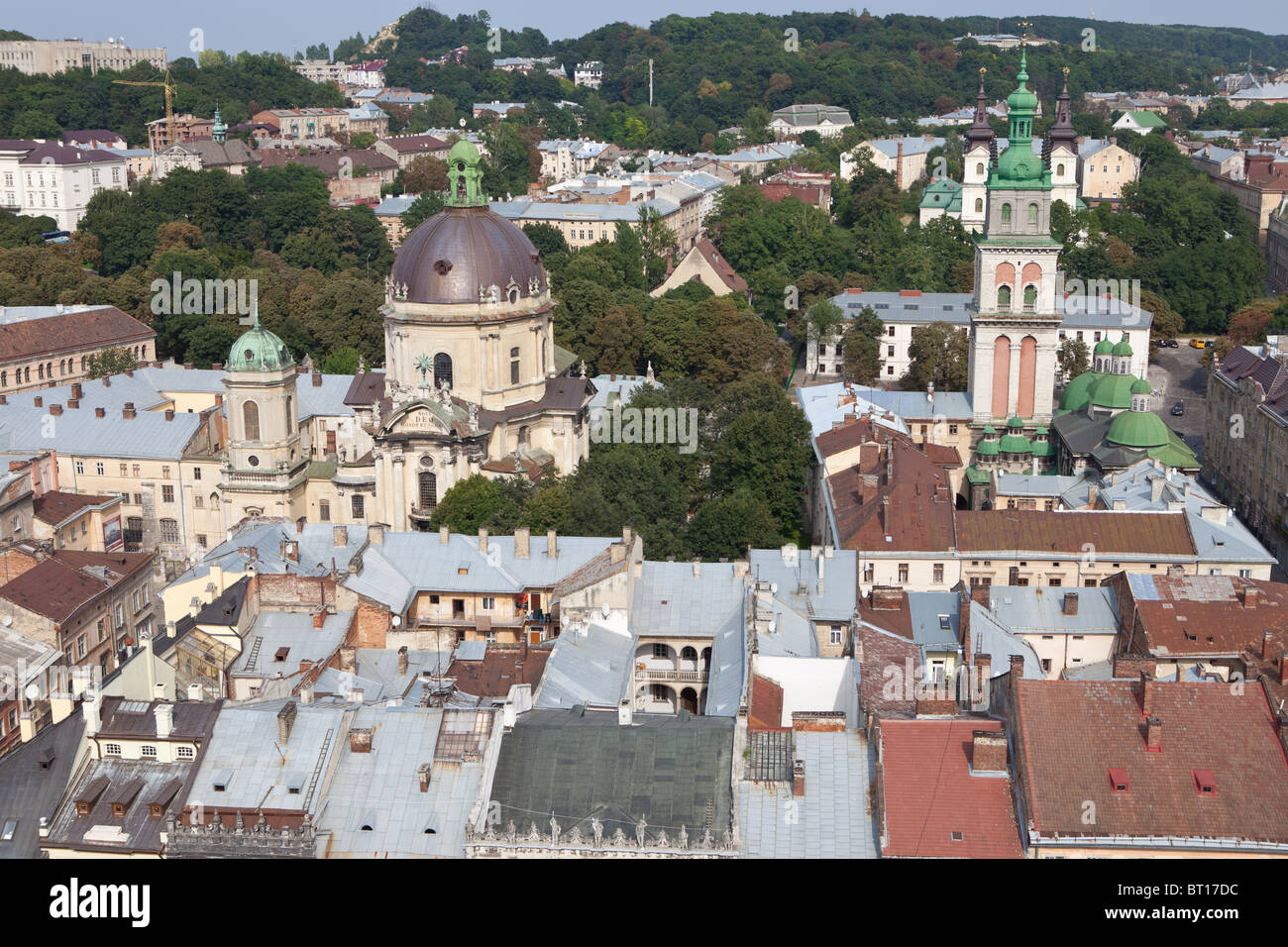 Aerial view of old city of Lvov, Ukraine Stock Photo