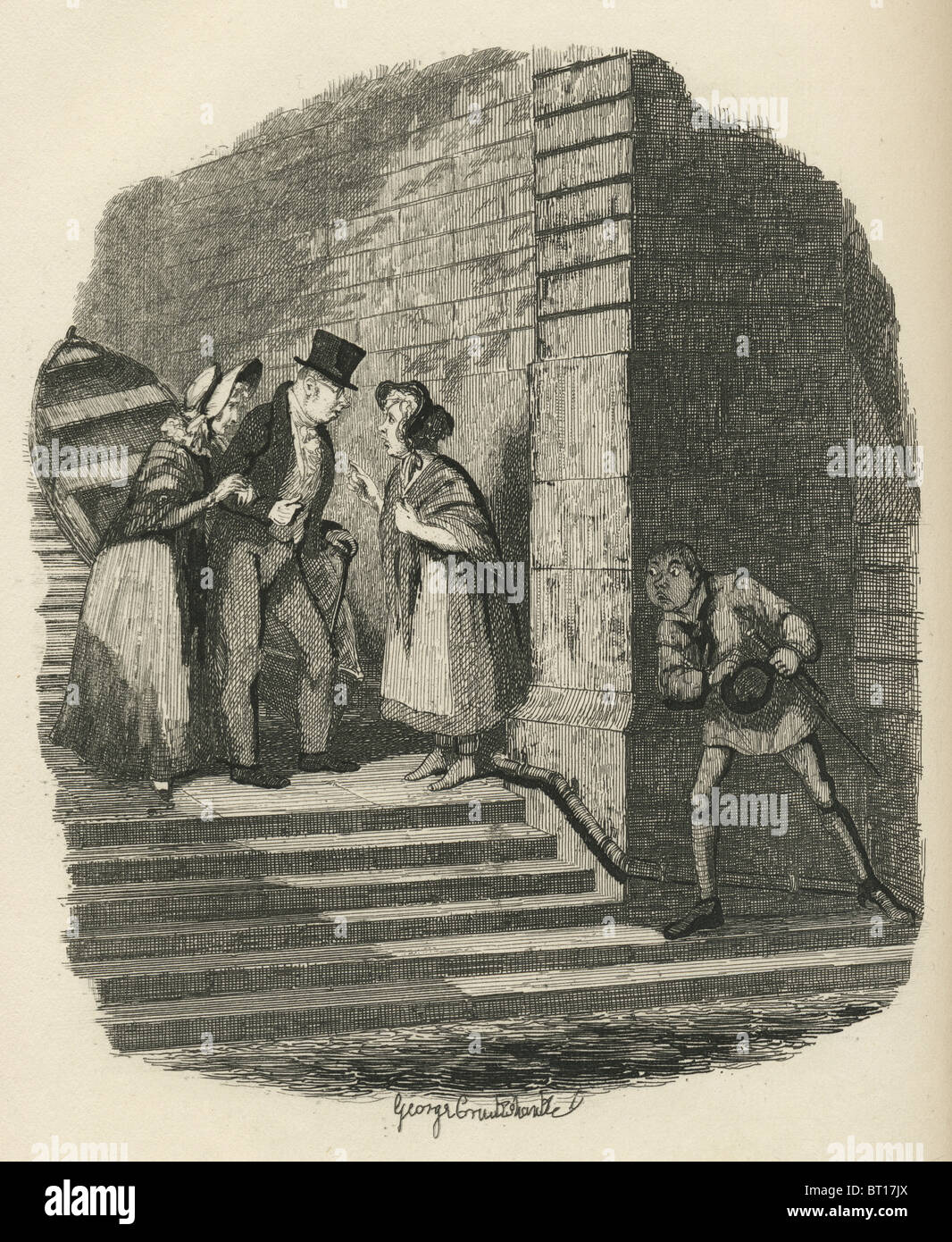 "The Meeting"". 19th century illustration from Charles Dicken's Oliver