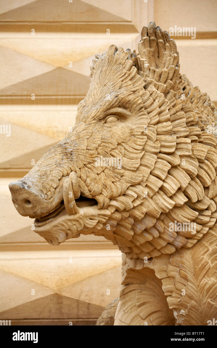 Close up detail of statue of sculptured hog outside Osborne House, Isle