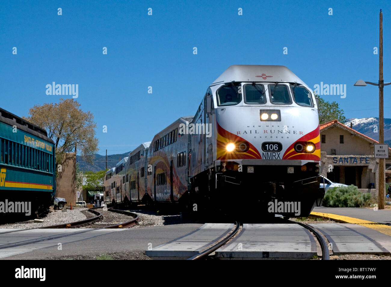 Railrunner train in Santa Fe New Mexico Stock Photo