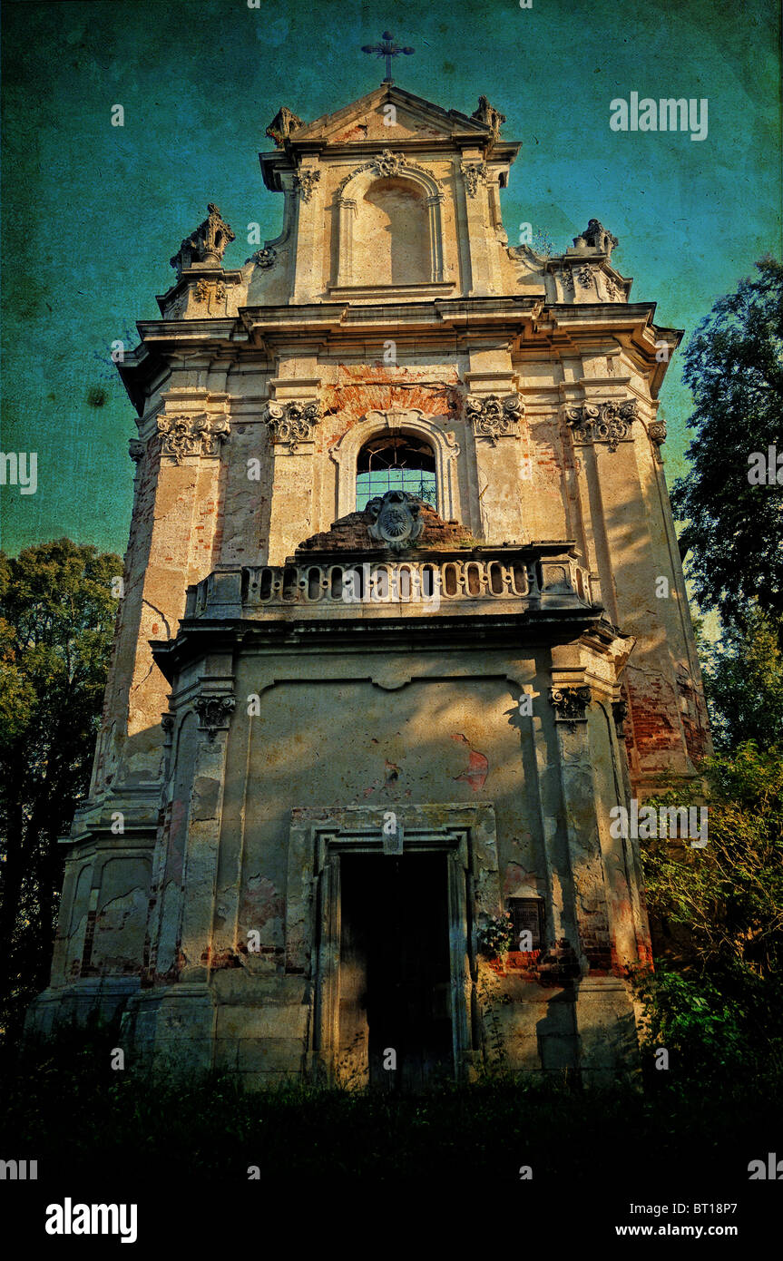 Abandoned church ruins with hdr effect in retro dark vintage style Stock  Photo - Alamy, image size:863x1390