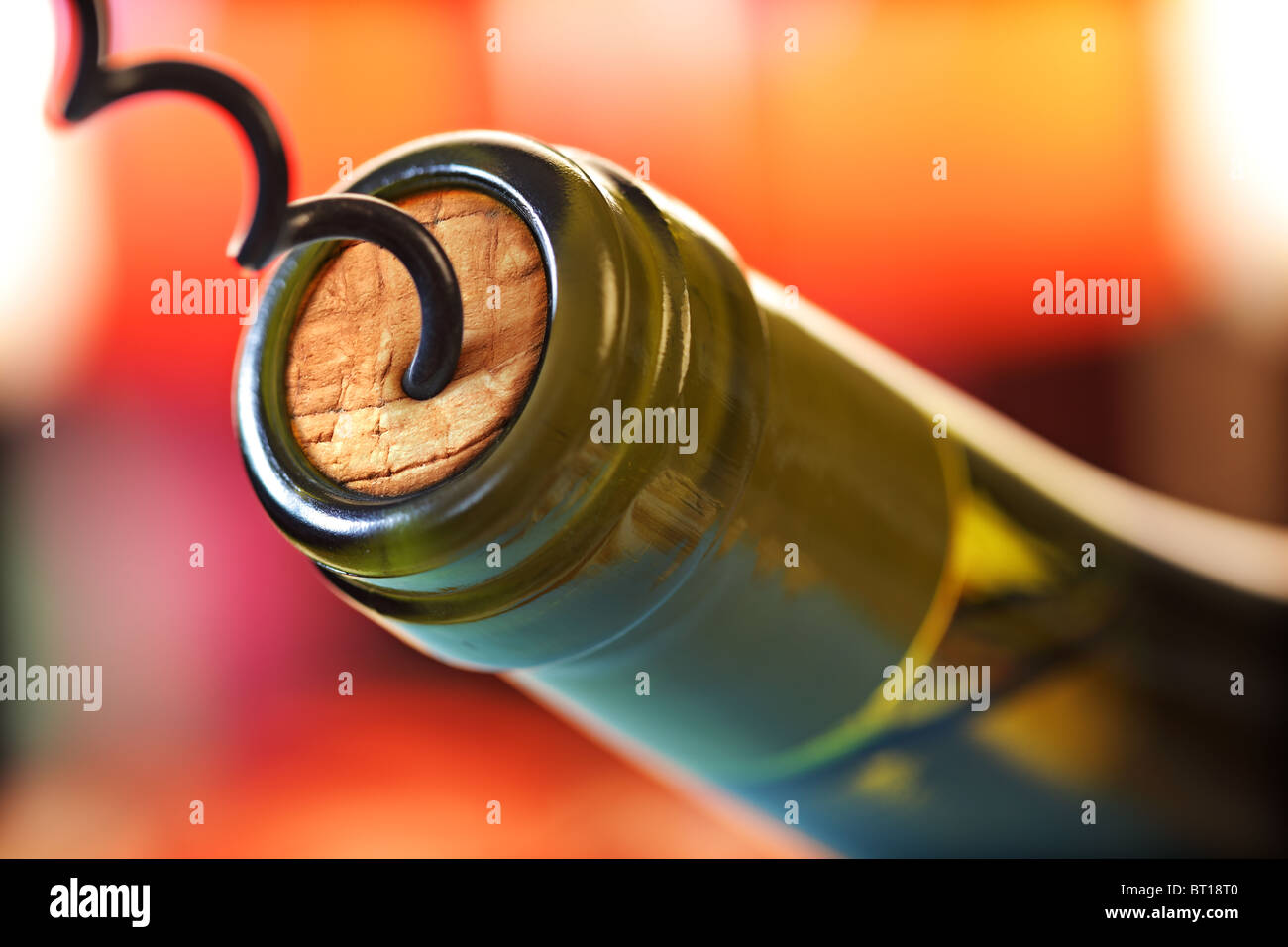 Cork screw and wine bottle Stock Photo Alamy