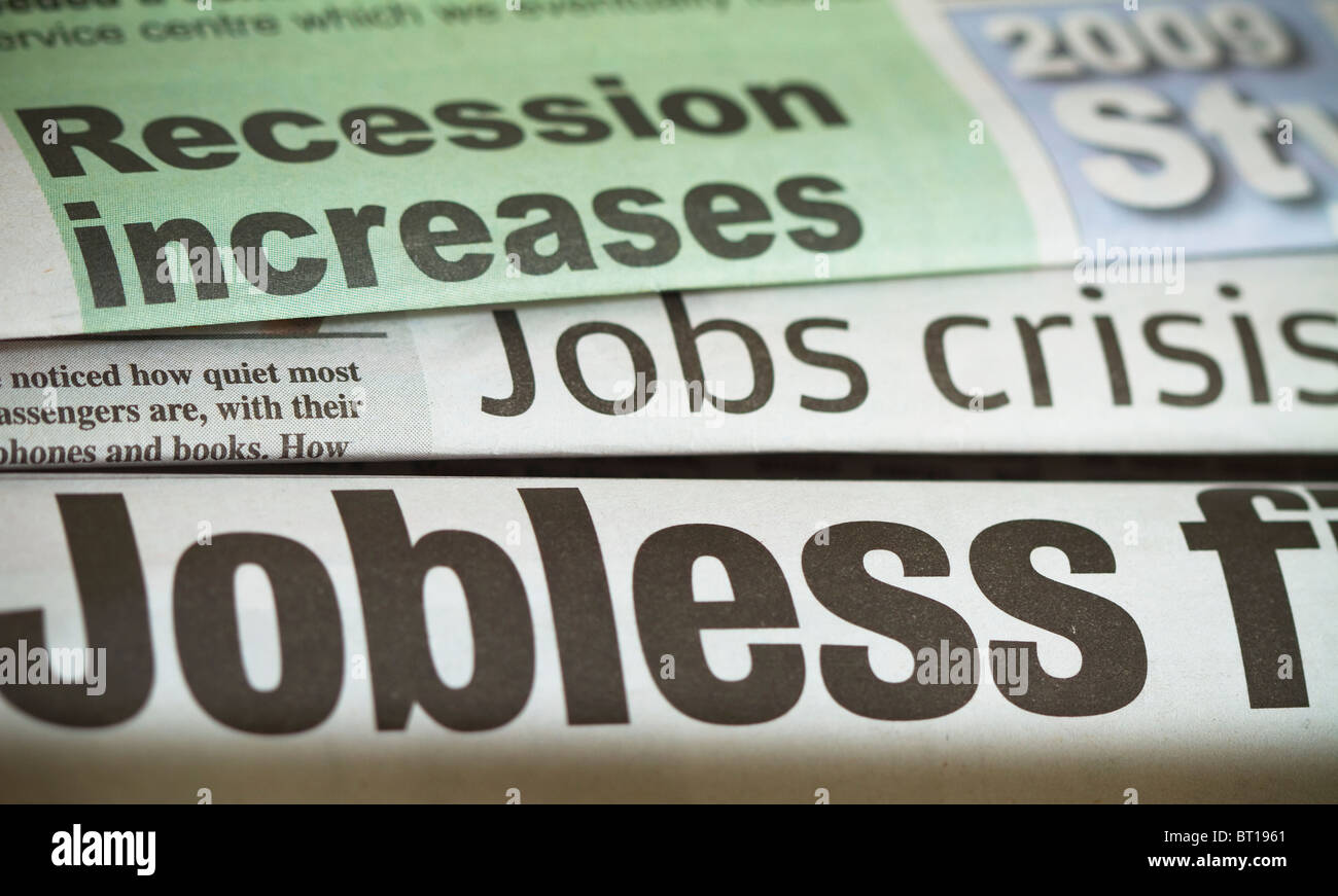 Newspaper headlines about jobs crisis Stock Photo