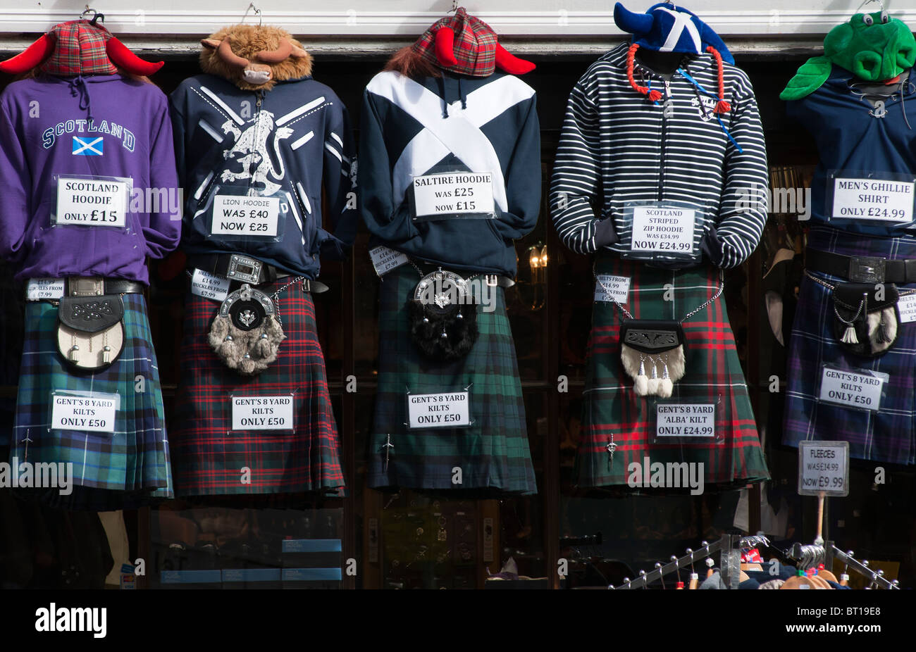 Scottish clothes hanging outside a shop in the Royal mile of Edinburgh Stock Photo Alamy