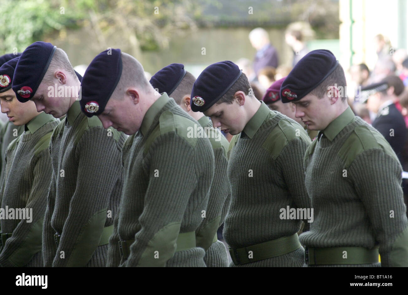Soldiers and Civilians alike gather to commemorate the dead on Remembrance Sunday 2006 in Royston, Hertfordshire, UK Stock Photo
