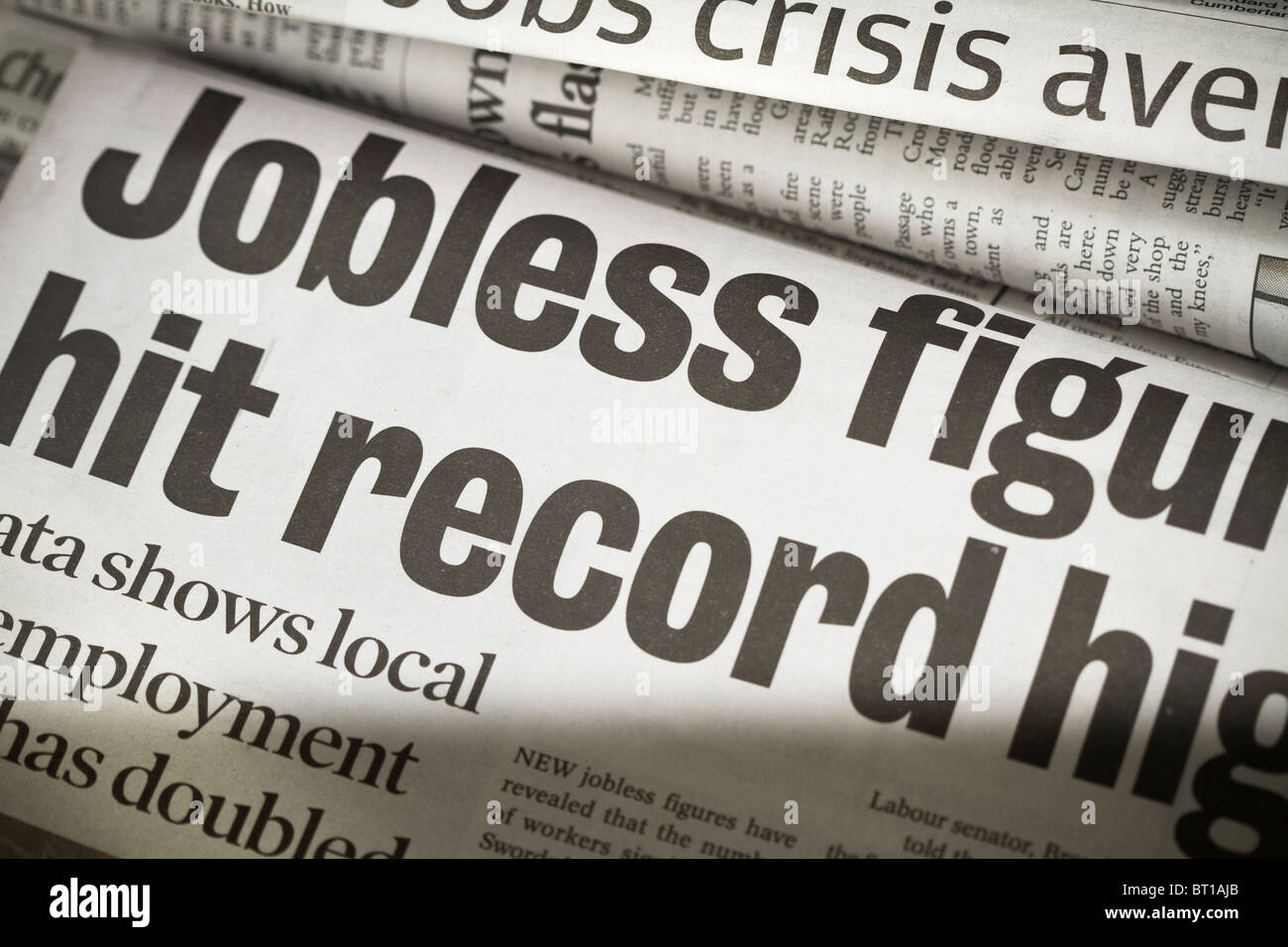 Newspaper headline about jobs crisis Stock Photo