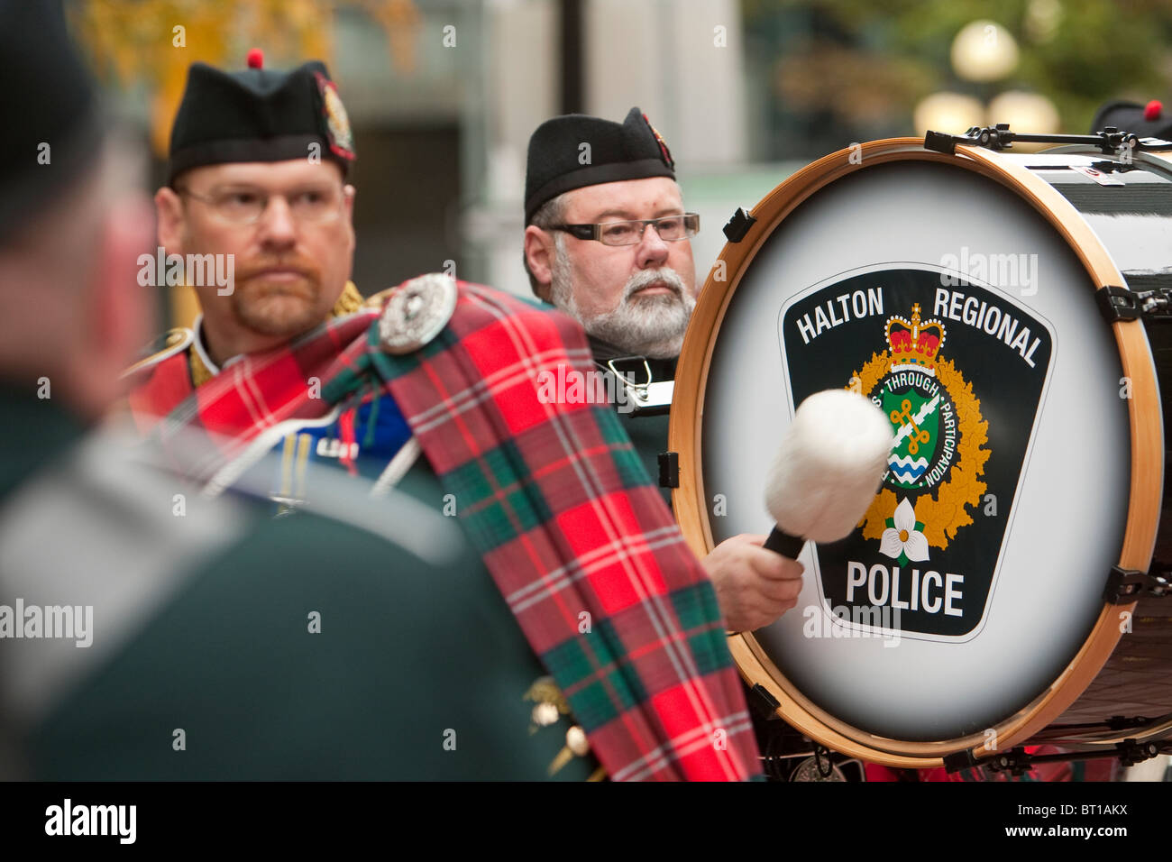 Halton Regional police pipe band rehearse before a parade in Ottawa Sunday September 26, 2010. Stock Photo