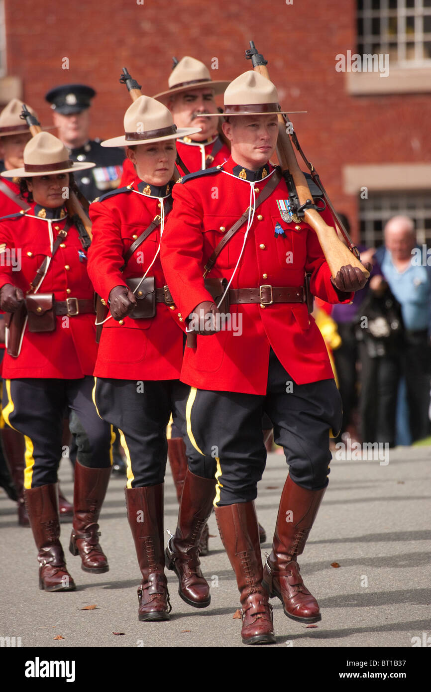 Royal Canadian Mounted Police marching in honour of slain comrades-Victoria, British Columbia, Canada. Stock Photo