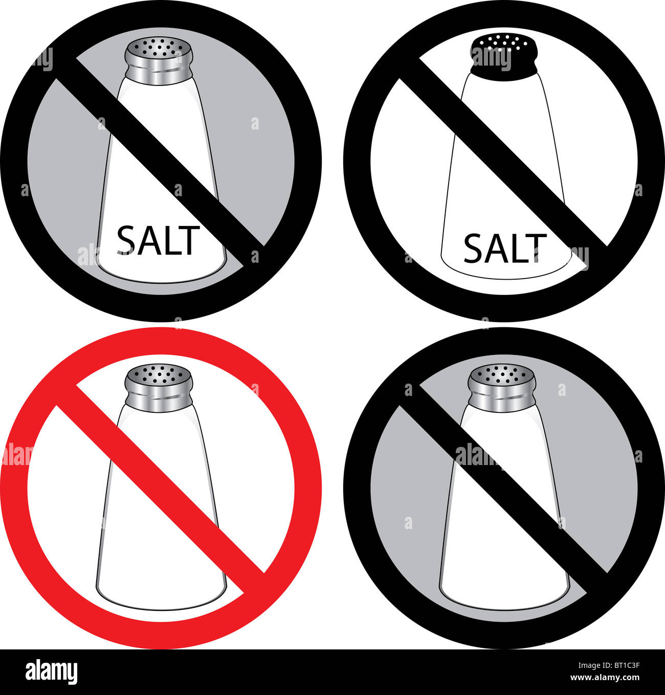 Vector Illustration of four no salt signs. Stock Photo