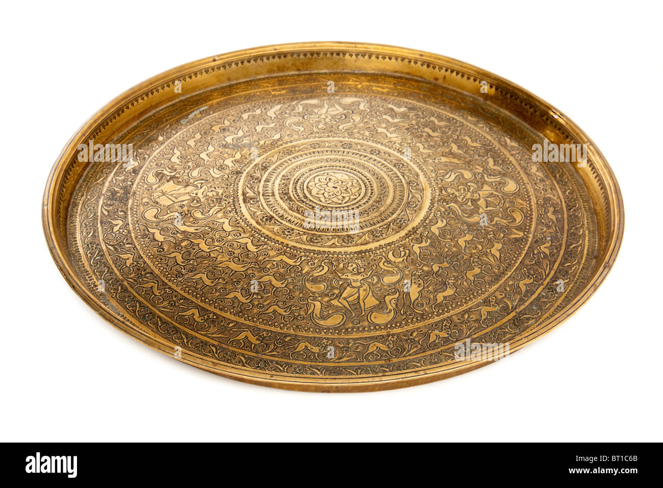 Antique Indian brass serving tray Stock Photo
