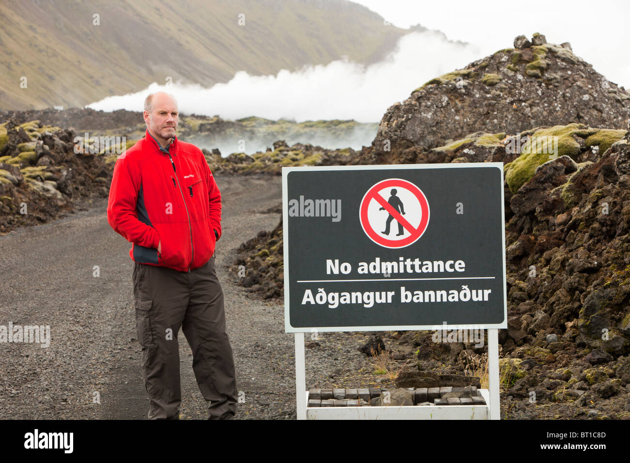 A no entry sign at the Svartsengi geothermal power station at Keflavik in Iceland. Stock Photo