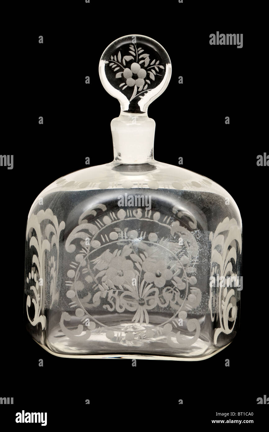 Vintage etched glass scent / perfume bottle Stock Photo