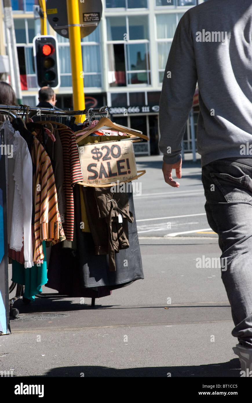 $20 twenty dollar sale in thrift / market stall, Cuba street Wellington, New Zealand Stock Photo