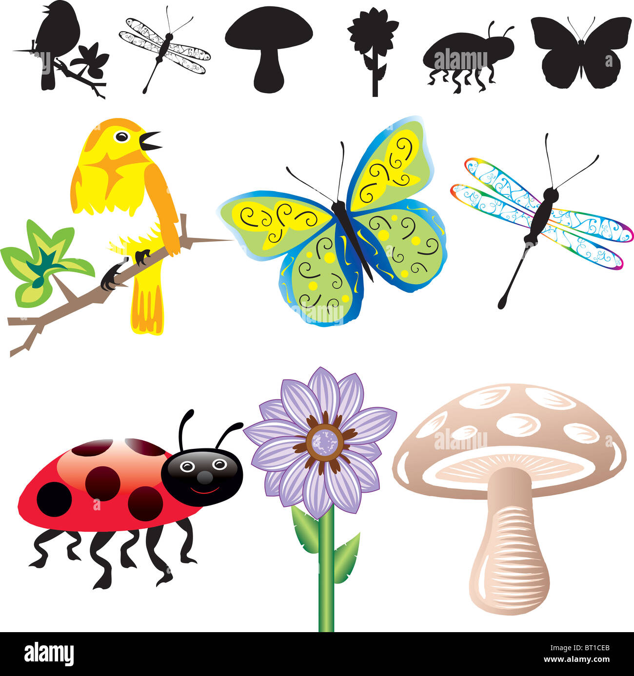 Vector Illustration of 6 Spring Summer Icons and silhouettes. Easy to ...