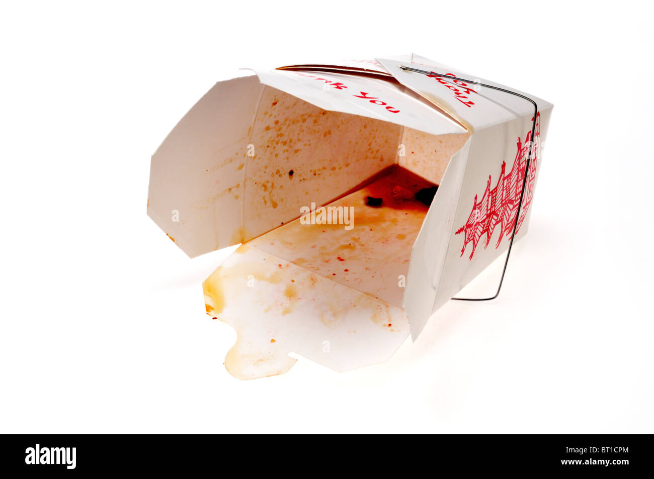 Empty chinese food take out carton on white background cutout Stock Photo