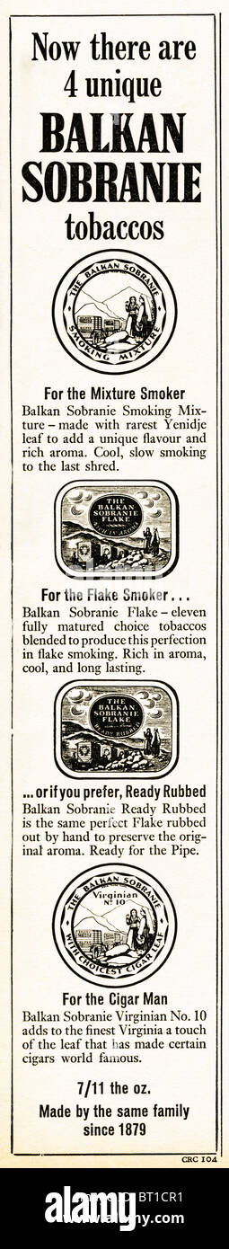 Advert for Balkan Sobranie pipe tobacco in magazine dated 12th January 1966 Stock Photo