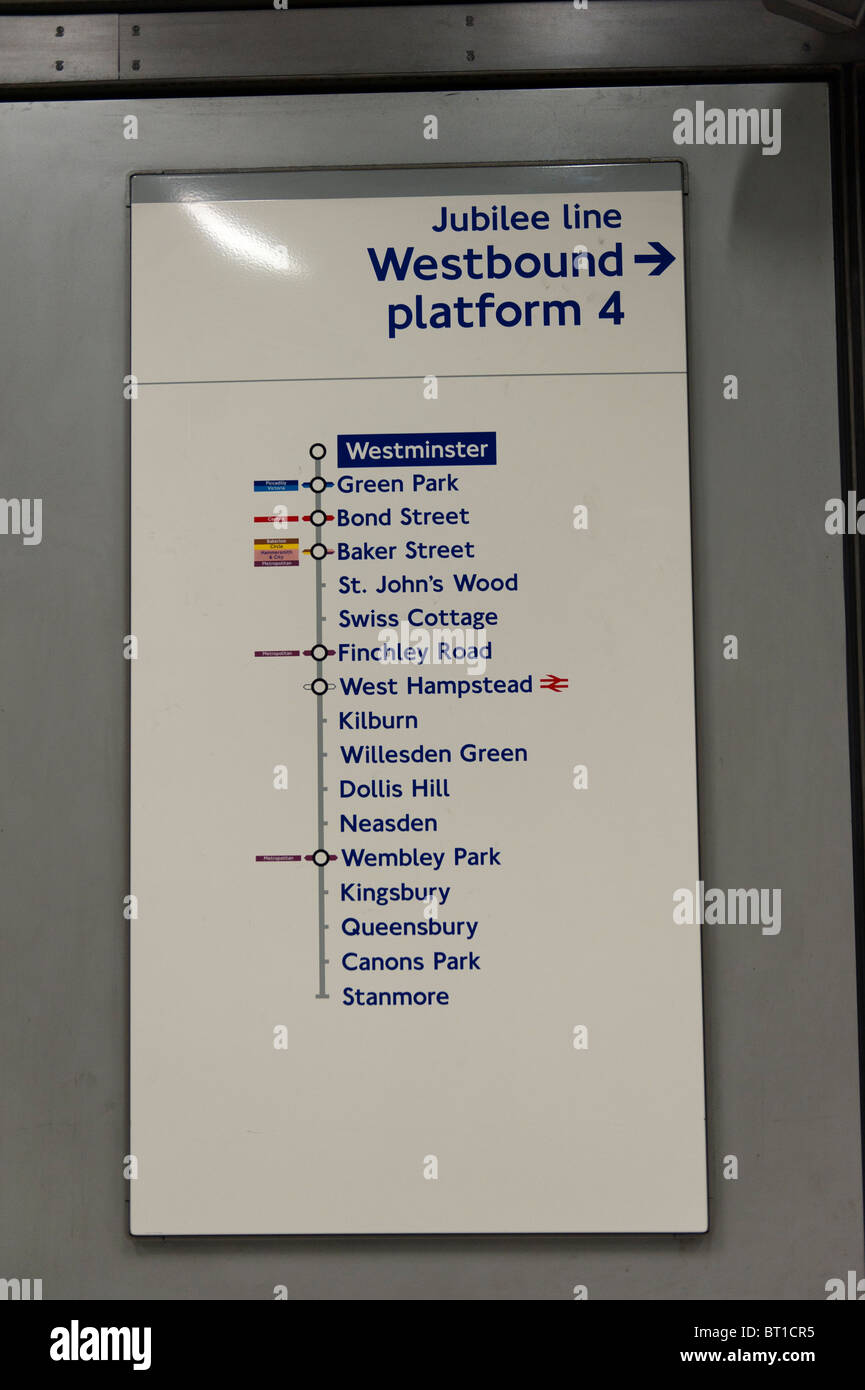 Jubilee Line Information boards, at Westminster underground station Stock Photo Alamy