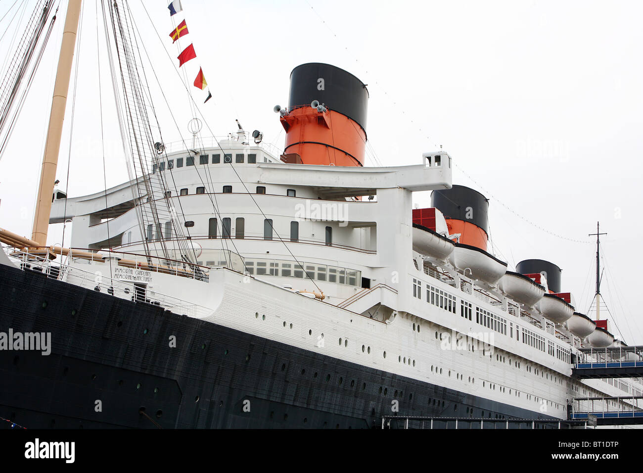 Detail of the Queen Mary ship in the Port of Long Beach, California Stock Photo