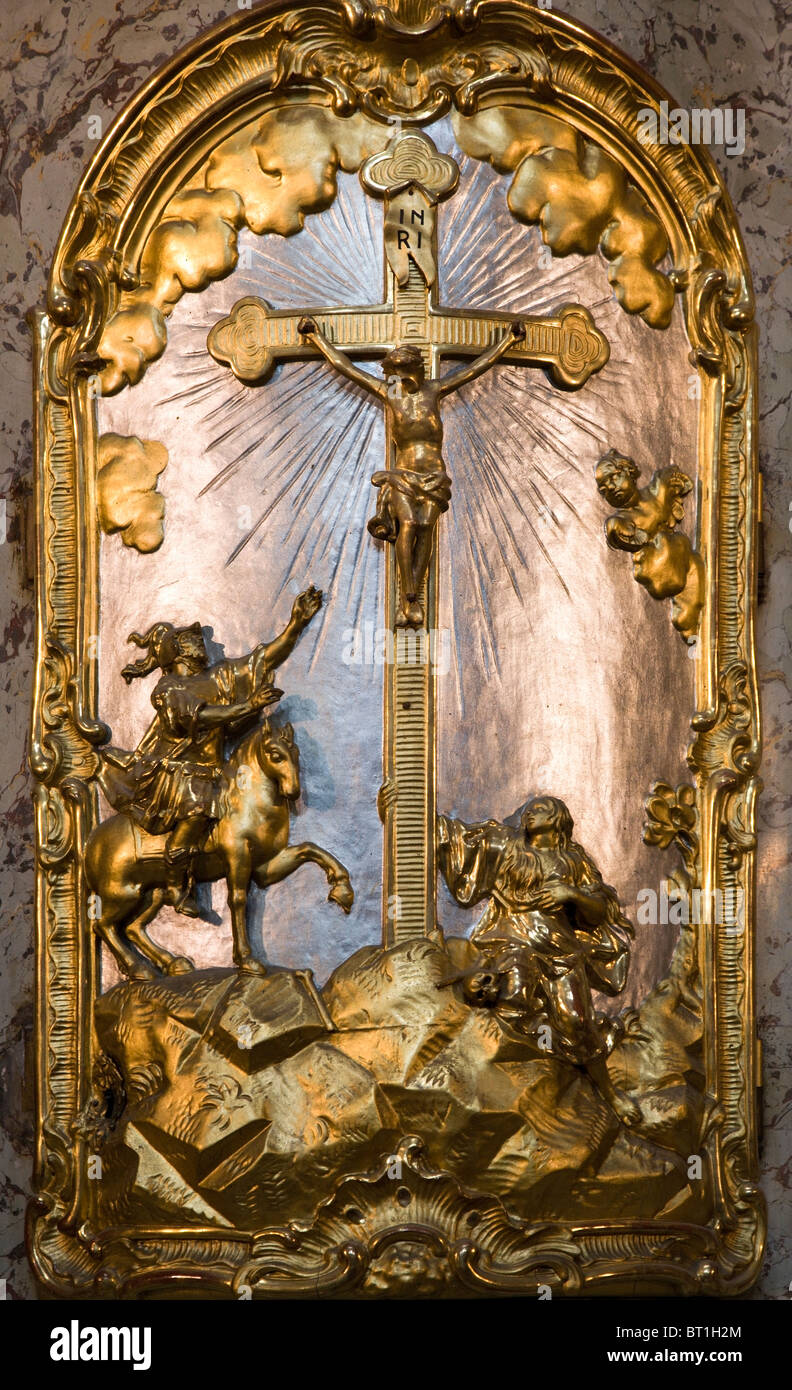 cross from altar - Prague - st. Nicholas baroque church Stock Photo